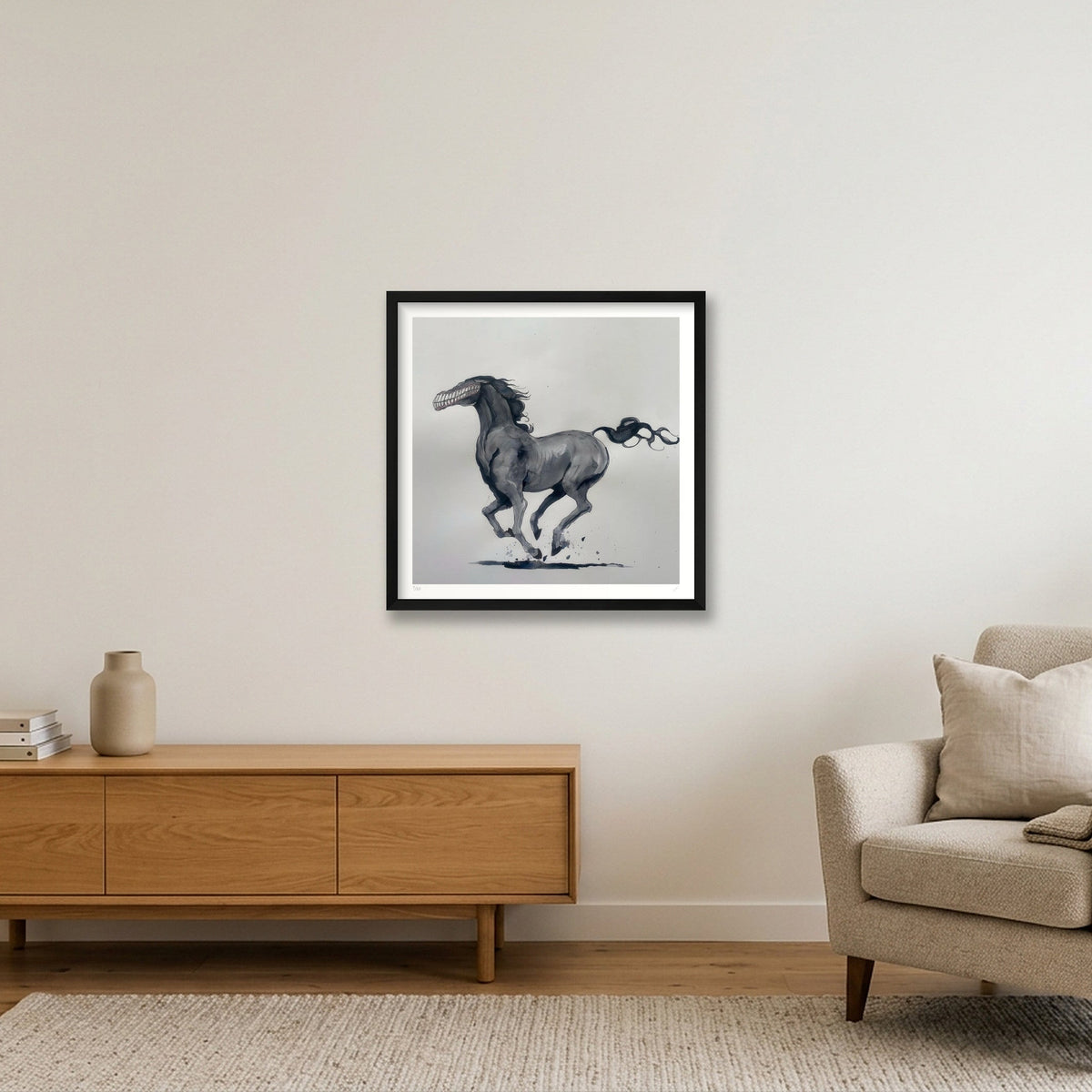 Smiling Horse — 50×50cm, 20×20" Black Frame